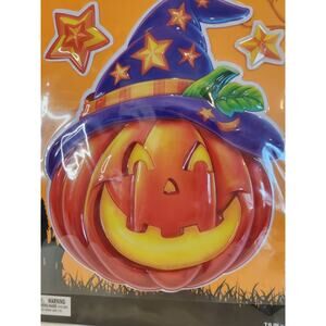 Vintage Halloween Decor Large 3D Wall Sticker Smiling Jack-'O-Lantern Kitsch NOS
